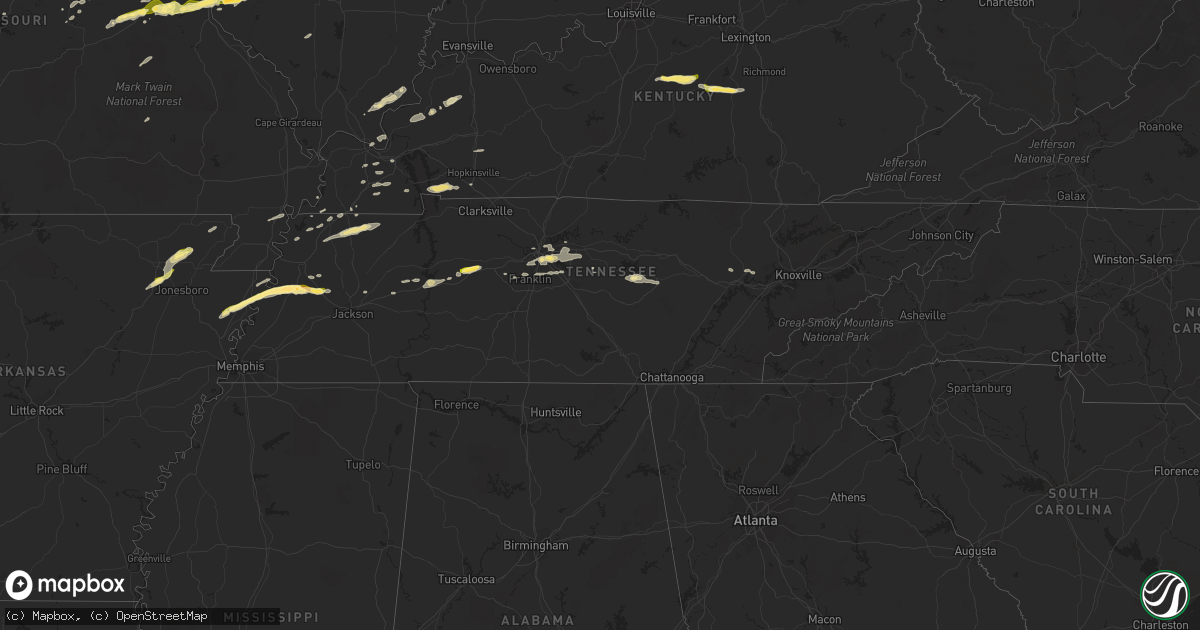 Hail map in Tennessee on April 2, 2014