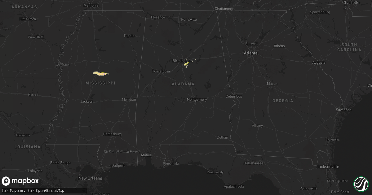 Hail map in Alabama on April 2, 2015