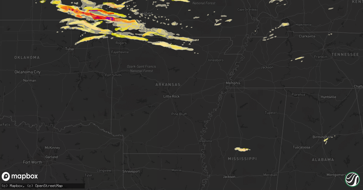Hail map in Arkansas on April 2, 2015