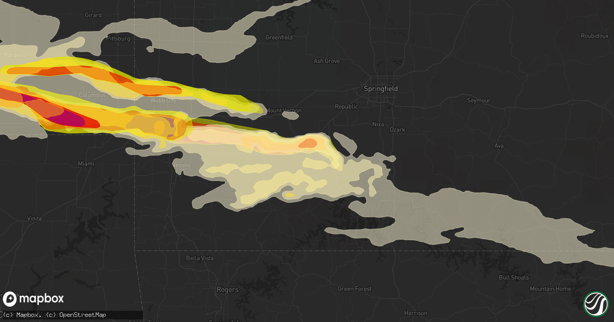 Hail map in Aurora, MO on April 2, 2015