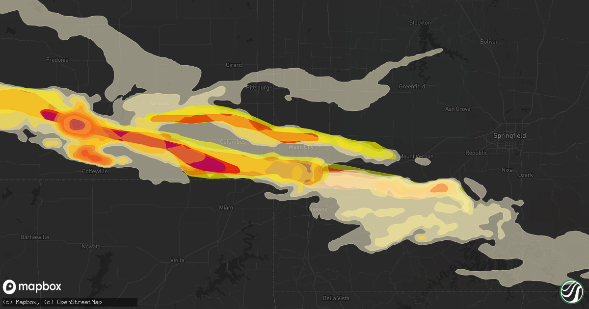 Hail map in Joplin, MO on April 2, 2015