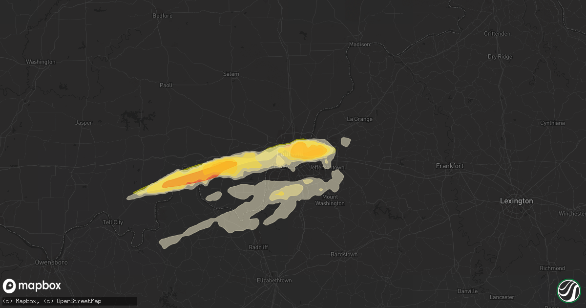 Hail map in Louisville, KY on April 2, 2015