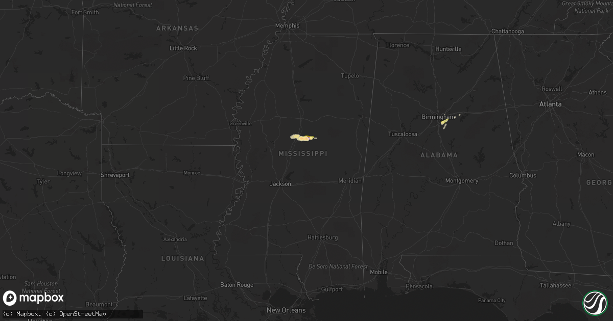 Hail map in Mississippi on April 2, 2015