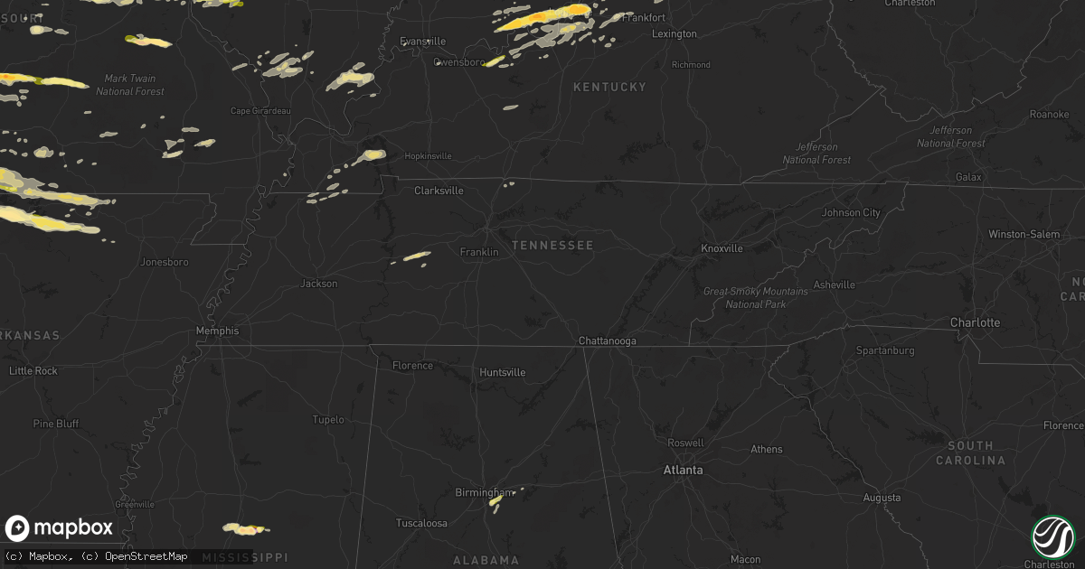 Hail map in Tennessee on April 2, 2015