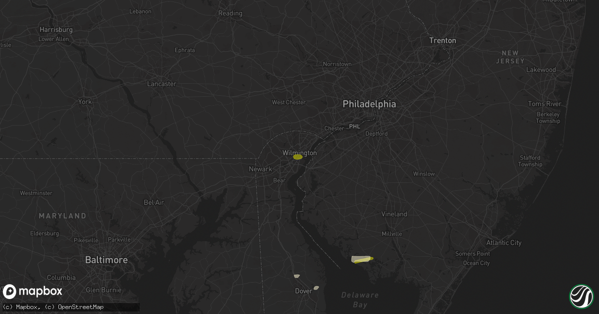 Hail map in Wilmington, DE on April 2, 2016