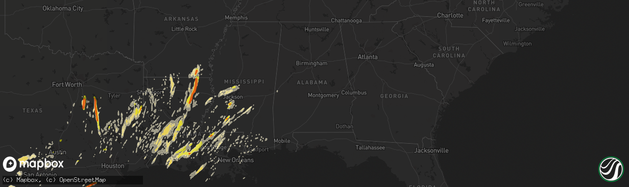 Hail map in Alabama on April 2, 2017