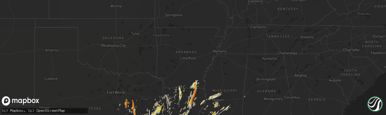 Hail map in Arkansas on April 2, 2017