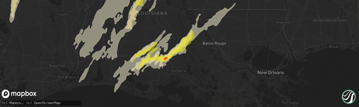 Hail map in Breaux Bridge, LA on April 2, 2017