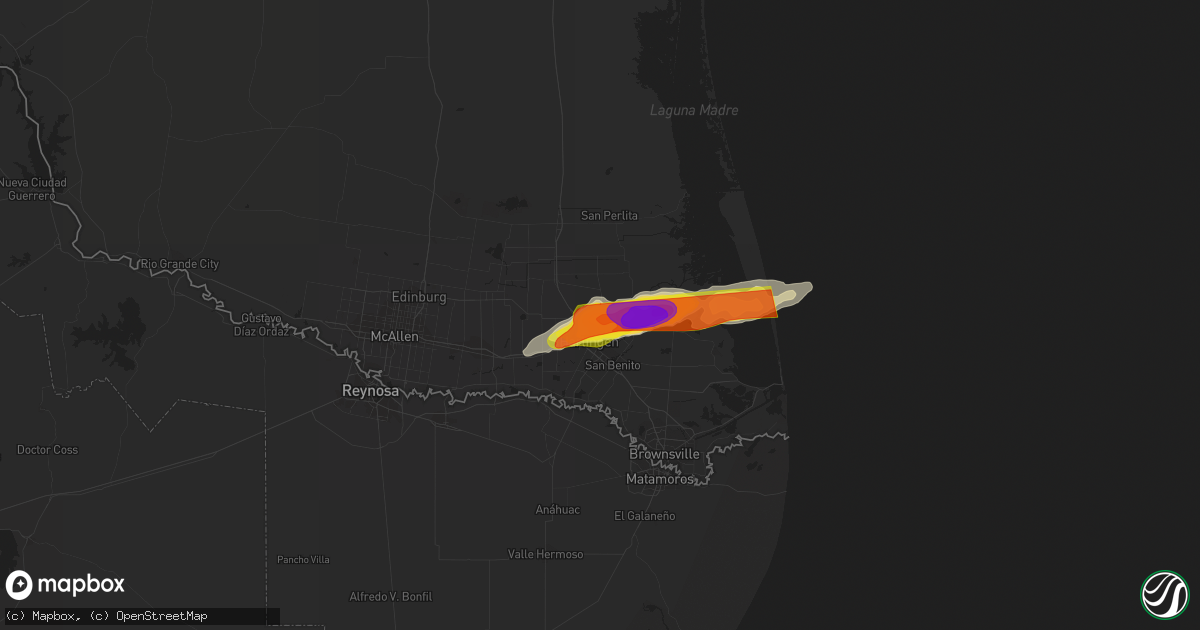 Hail map in Harlingen, TX on April 2, 2017