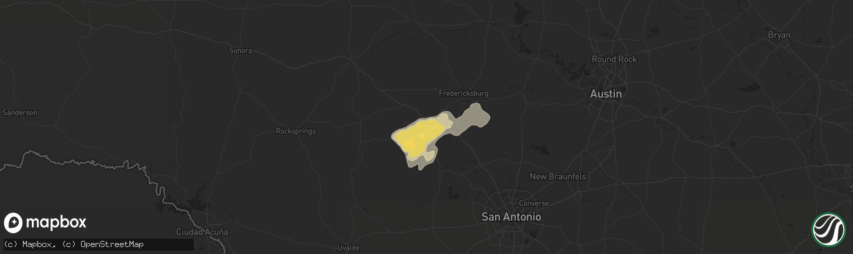 Hail map in Kerrville, TX on April 2, 2017