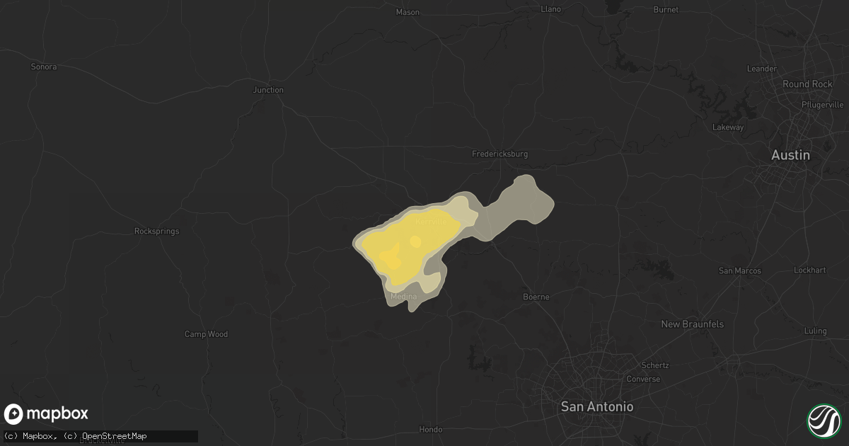 Hail map in Kerrville, TX on April 2, 2017
