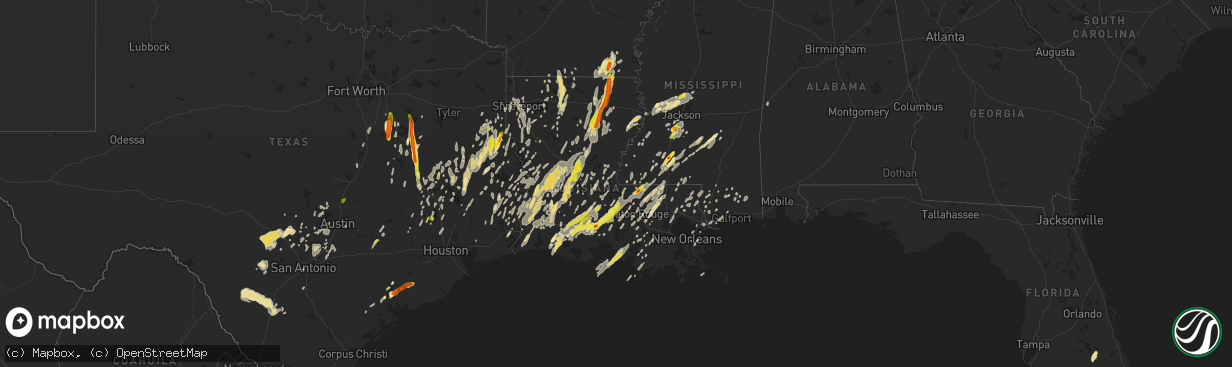 Hail map in Louisiana on April 2, 2017