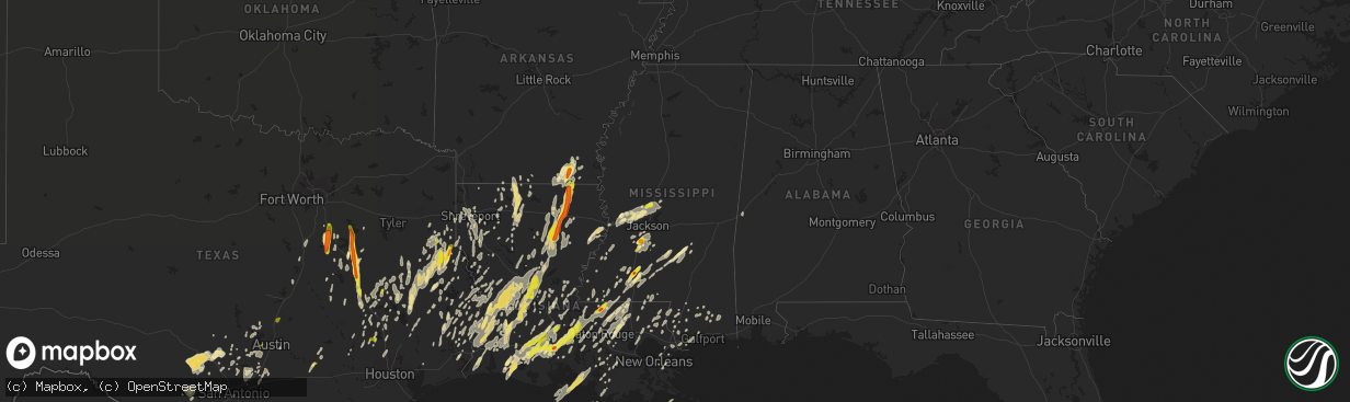 Hail map in Mississippi on April 2, 2017