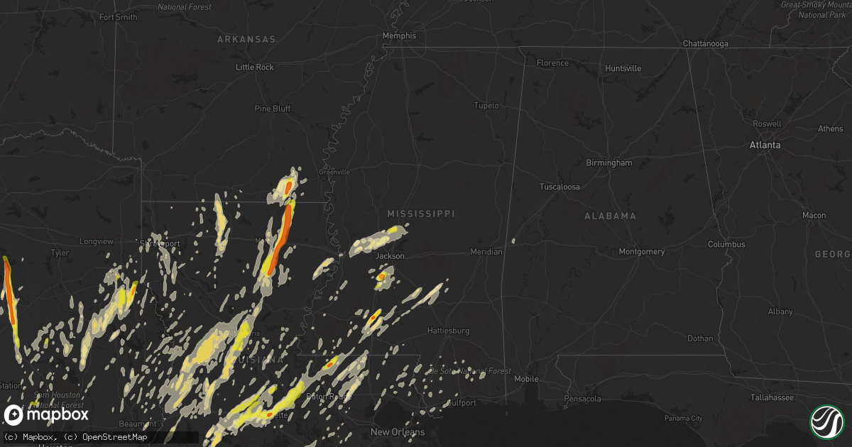 Hail map in Mississippi on April 2, 2017