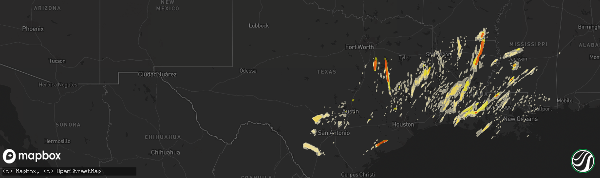 Hail map in Texas on April 2, 2017