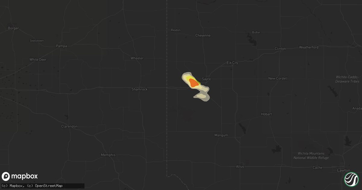 Hail map in Erick, OK on April 2, 2020