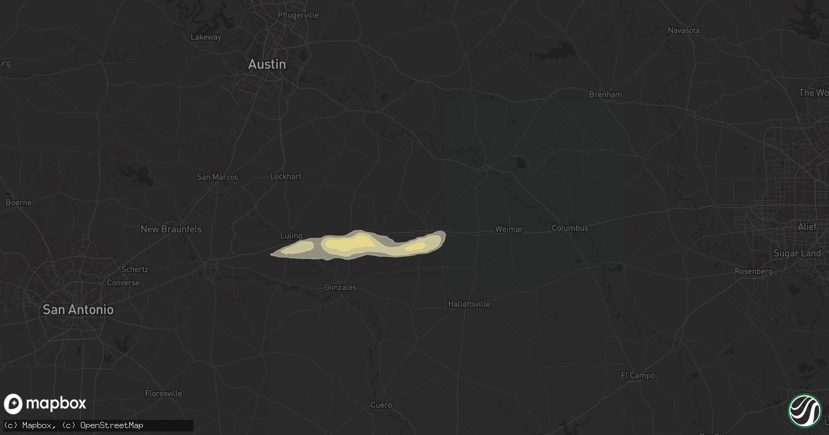 Hail map in Flatonia, TX on April 2, 2020