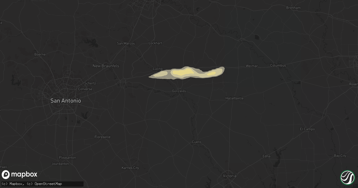 Hail map in Gonzales, TX on April 2, 2020