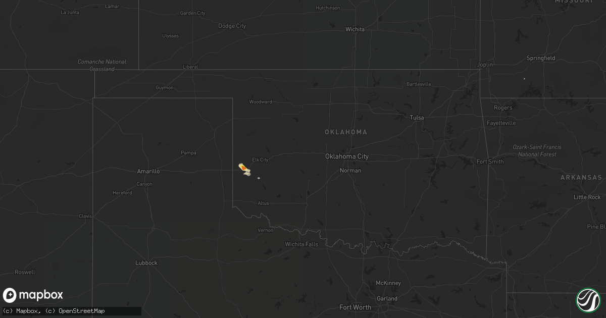 Hail map in Oklahoma on April 2, 2020