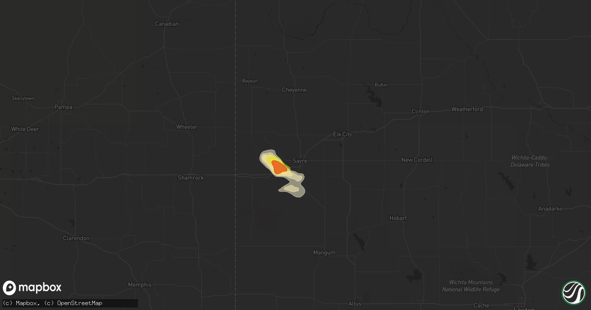 Hail map in Sayre, OK on April 2, 2020