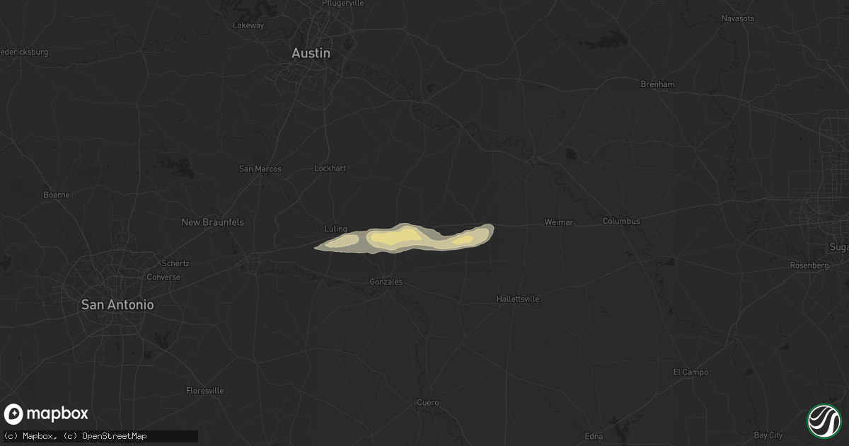 Hail map in Waelder, TX on April 2, 2020