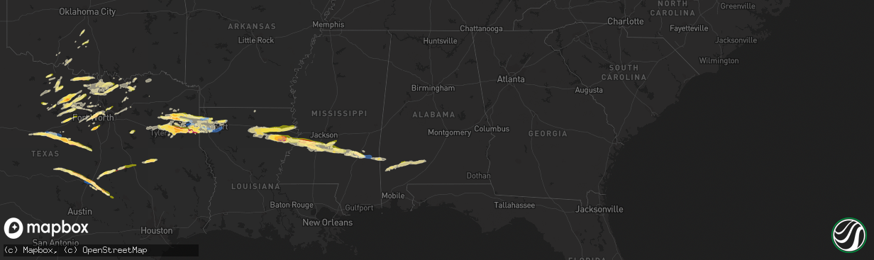 Hail map in Alabama on April 2, 2023