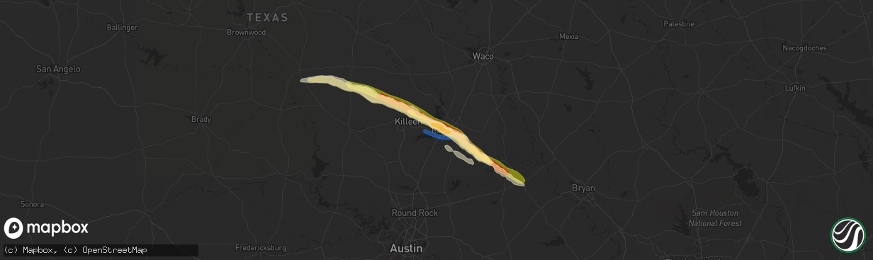 Hail map in Belton, TX on April 2, 2023