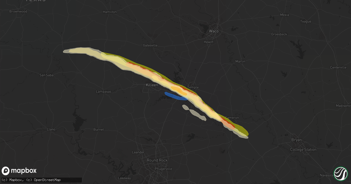 Hail map in Belton, TX on April 2, 2023