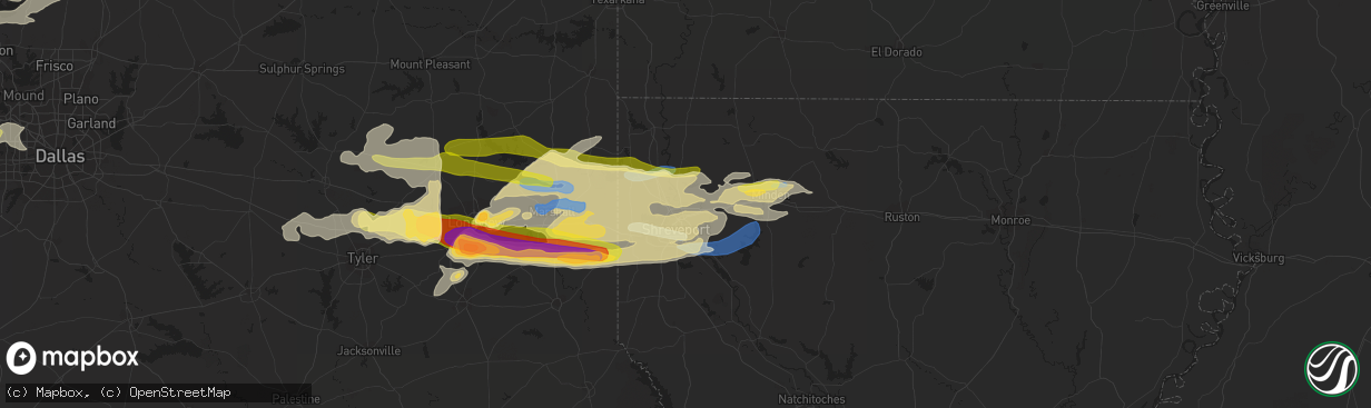 Hail map in Bossier City, LA on April 2, 2023