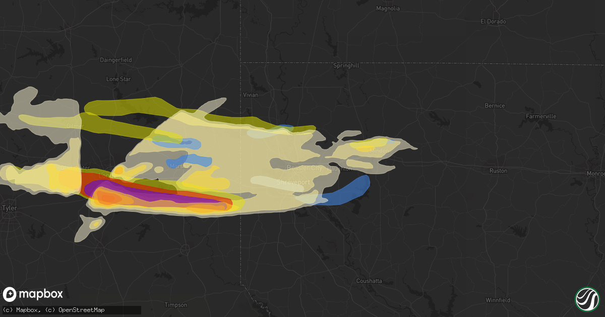 Hail map in Bossier City, LA on April 2, 2023