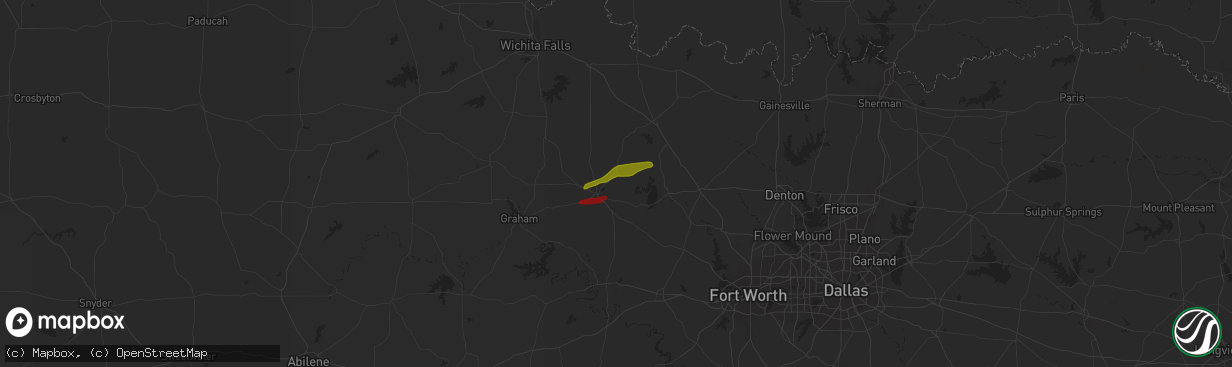 Hail map in Bowie, TX on April 2, 2023