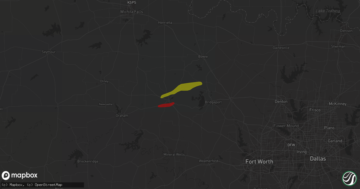Hail map in Bowie, TX on April 2, 2023