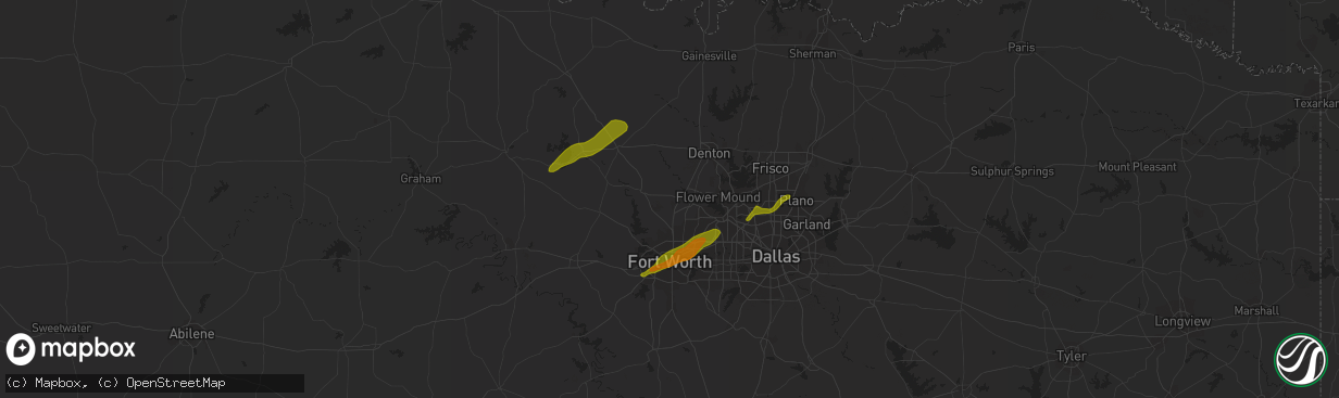 Hail map in Dallas, TX on April 2, 2023