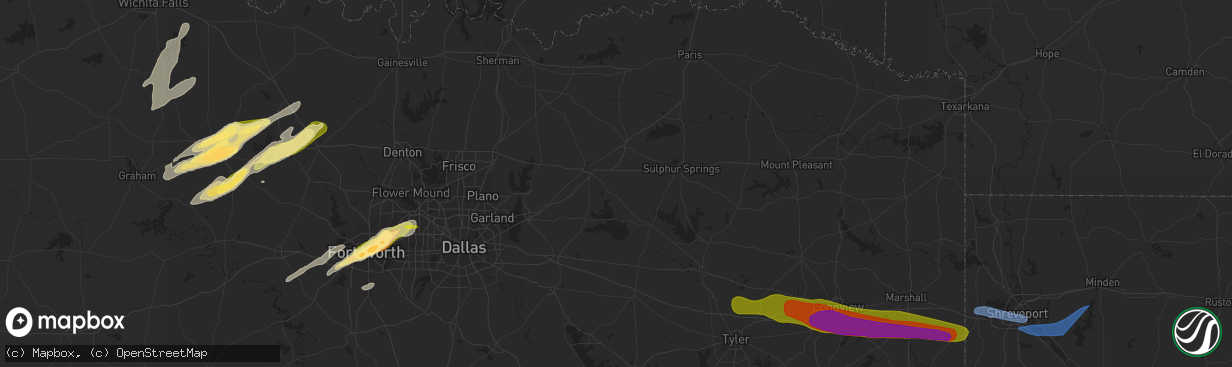 Hail map in Euless, TX on April 2, 2023