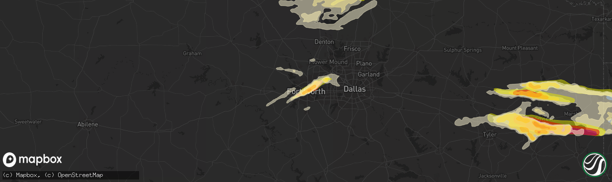 Hail map in Fort Worth, TX on April 2, 2023