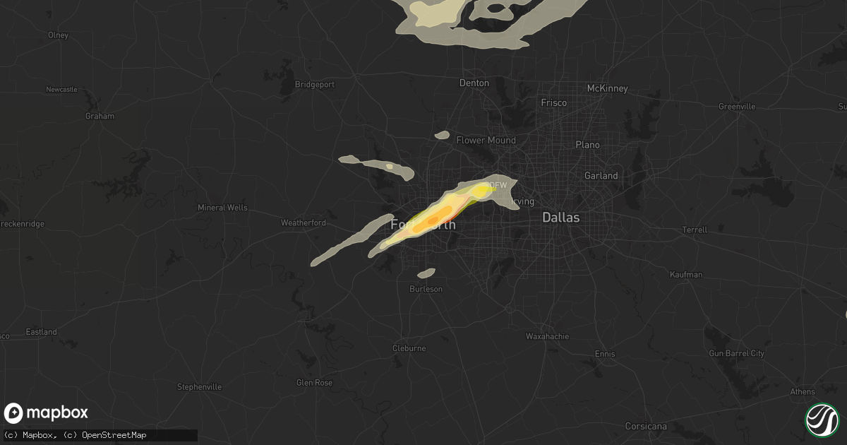 Hail map in Fort Worth, TX on April 2, 2023