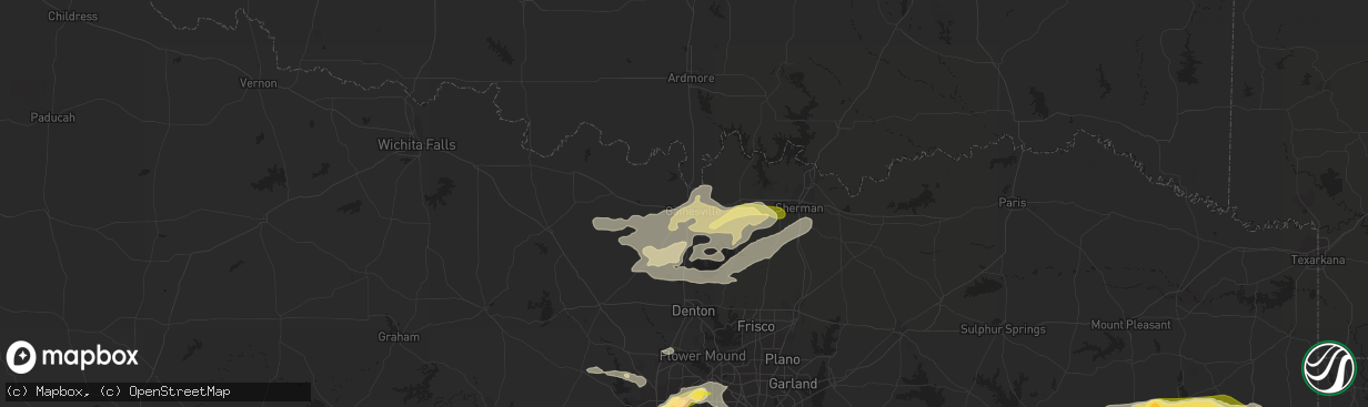 Hail map in Gainesville, TX on April 2, 2023