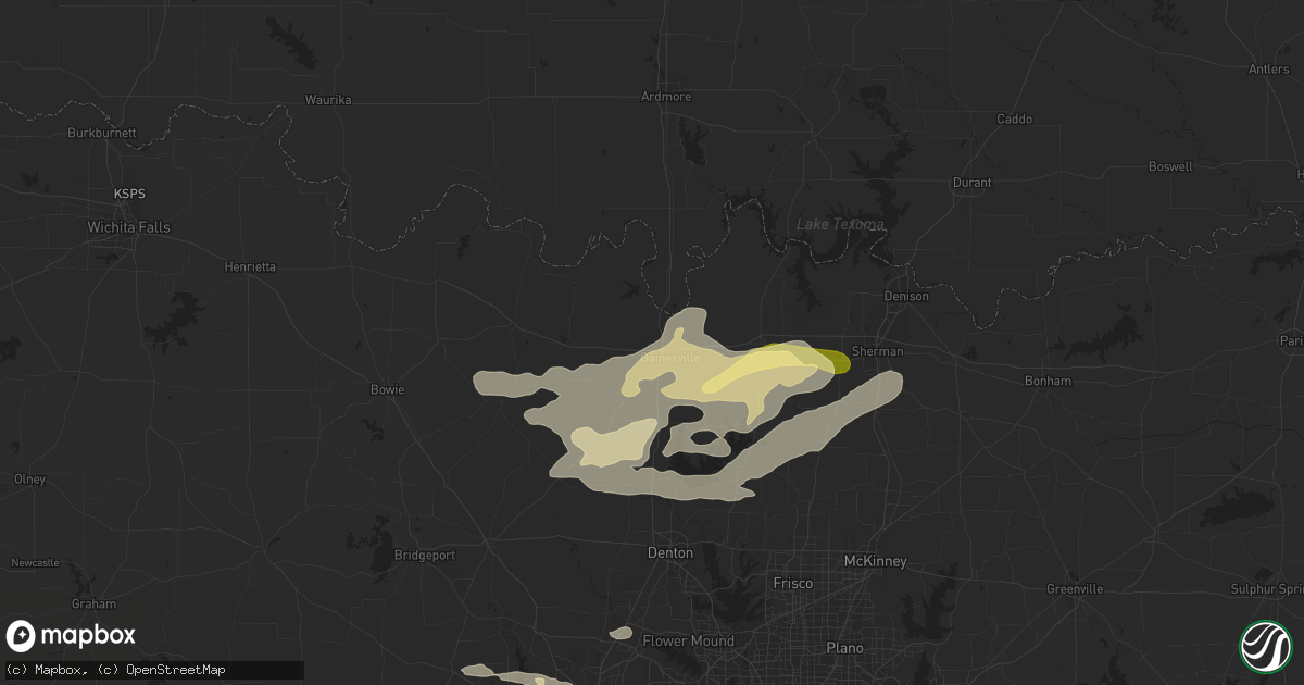 Hail map in Gainesville, TX on April 2, 2023