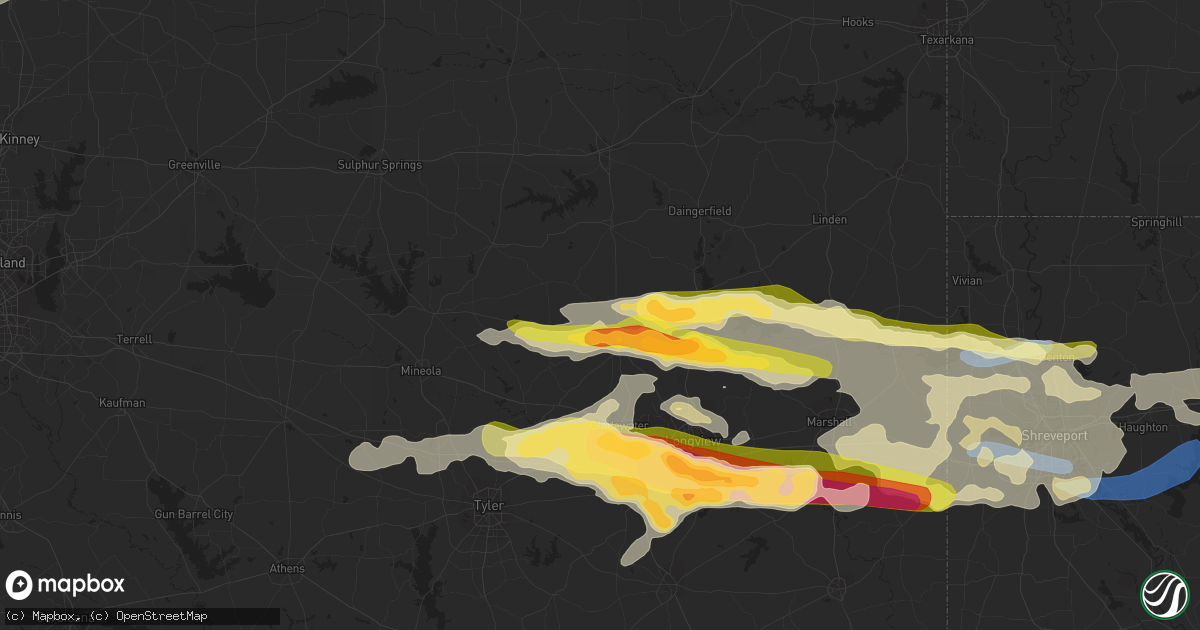 Hail map in Gilmer, TX on April 2, 2023