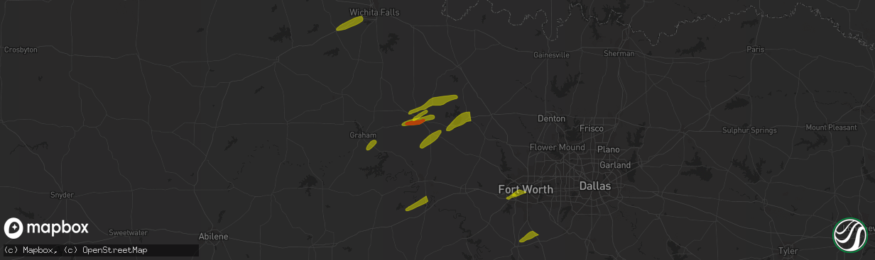 Hail map in Graham, TX on April 2, 2023