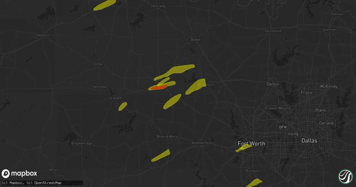 Hail map in Graham, TX on April 2, 2023