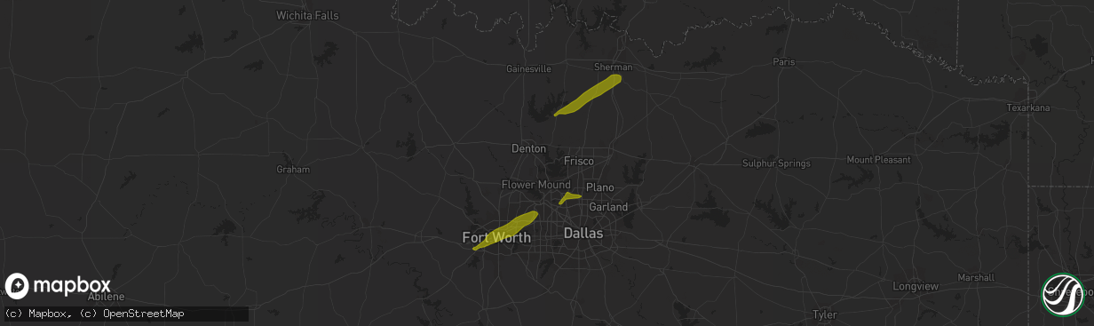 Hail map in Grapevine, TX on April 2, 2023