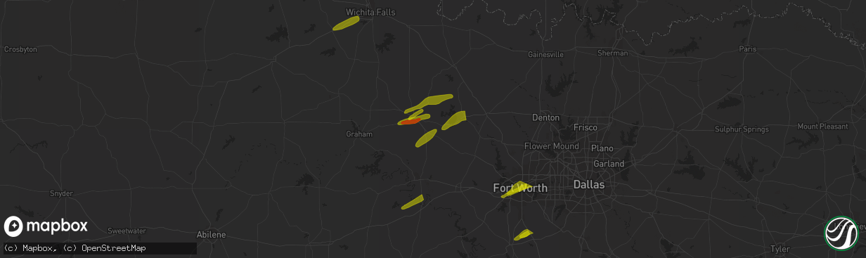 Hail map in Holliday, TX on April 2, 2023