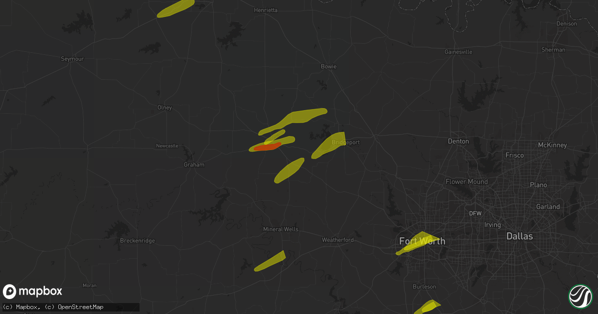 Hail map in Holliday, TX on April 2, 2023