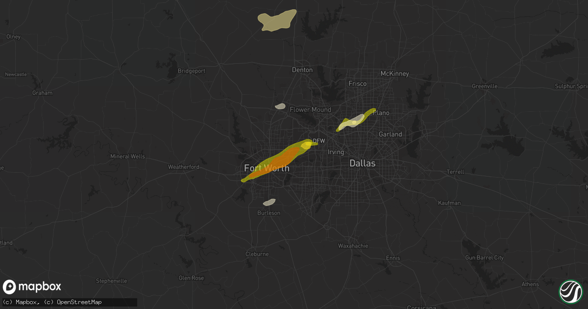 Hail map in Hurst, TX on April 2, 2023