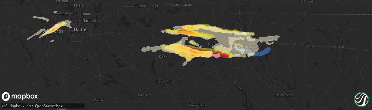 Hail map in Kilgore, TX on April 2, 2023