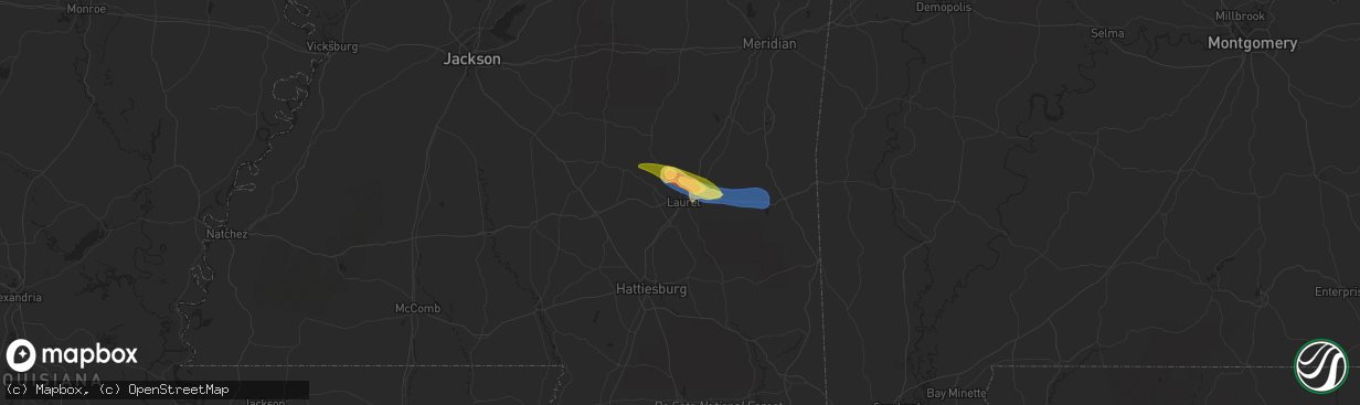 Hail map in Laurel, MS on April 2, 2023