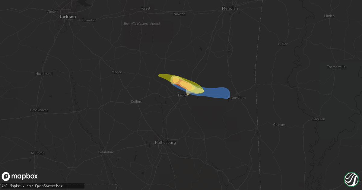 Hail map in Laurel, MS on April 2, 2023