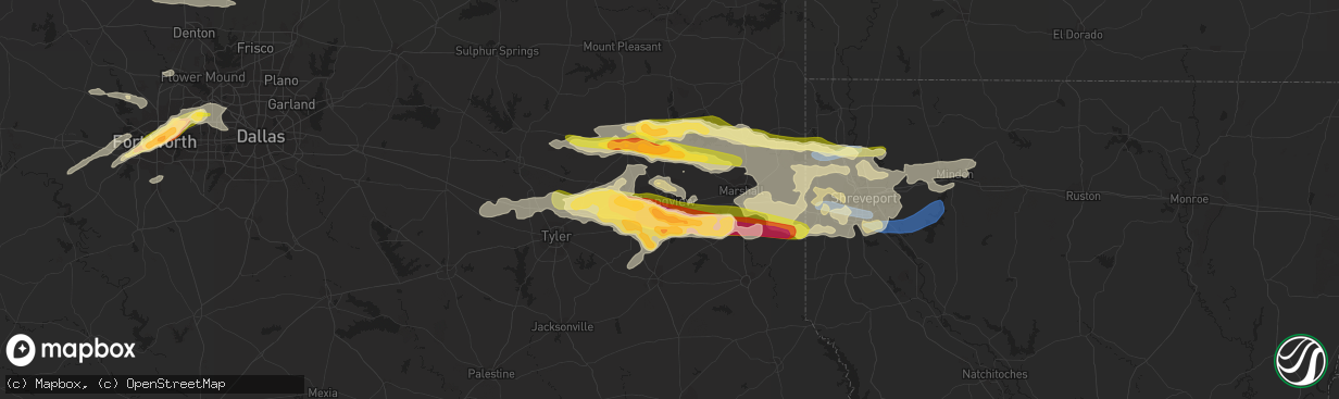 Hail map in Longview, TX on April 2, 2023