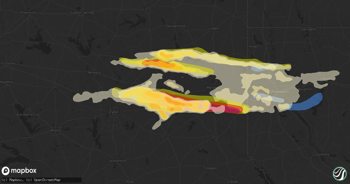 Hail map in Longview, TX on April 2, 2023